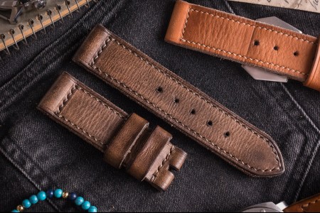 MV018 Distressed Chocolate Brown Leather Strap with Grey Stitching