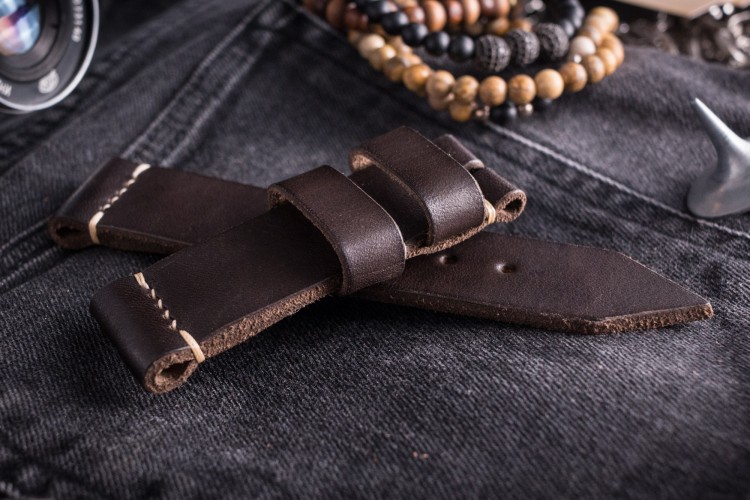 MV019 Kampfschwimmer Chocolate Brown Leather Strap with Beige Stitching from STRAPSANDBRACELETS