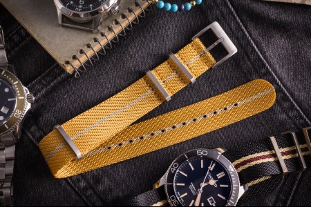 Yellow & Beige Premium Twill Slip Through Nato Watch Strap (20 & 22mm)