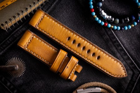 MV033 Vintage Honey Leather Strap With Beige Stitching