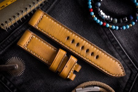 MV033 Vintage Honey Leather Strap With Beige Stitching
