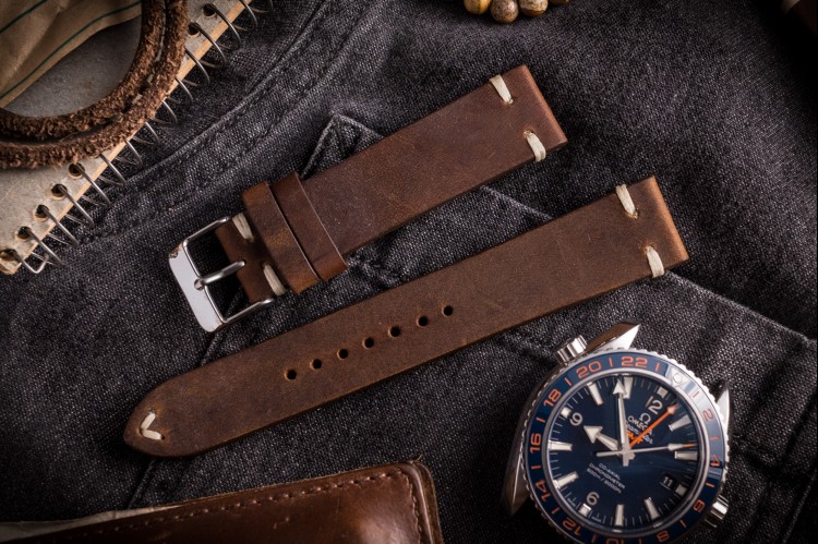 Vintage Style Dark Brown Leather Strap For Watches (20mm), Two Stitch Watch Strap from STRAPSANDBRACELETS